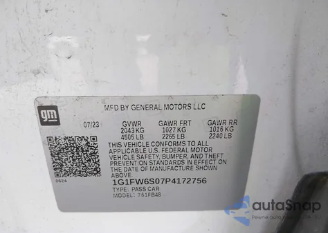 2023 Chevrolet Bolt Ev Fwd 1Lt z USA, uszkodzony, nr VIN 1G1FW6S07P4172756